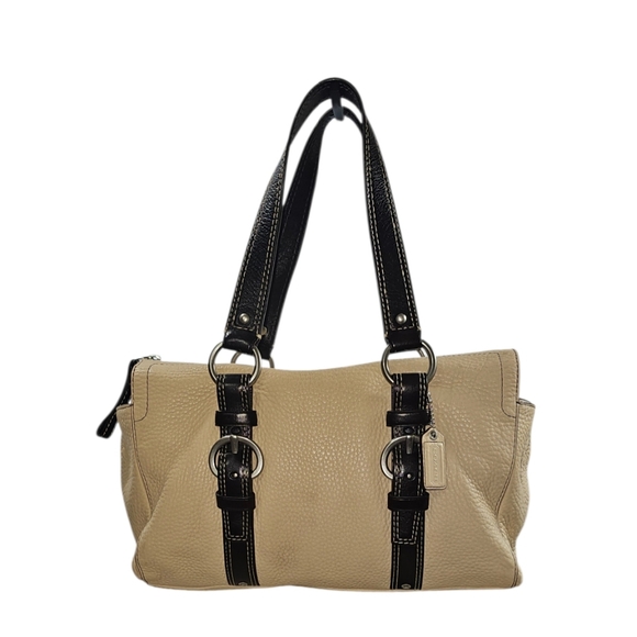 Vintage Coach Soho Pebbled Leather Satchel Beige w Dark Brown Trim Shoulder Bag